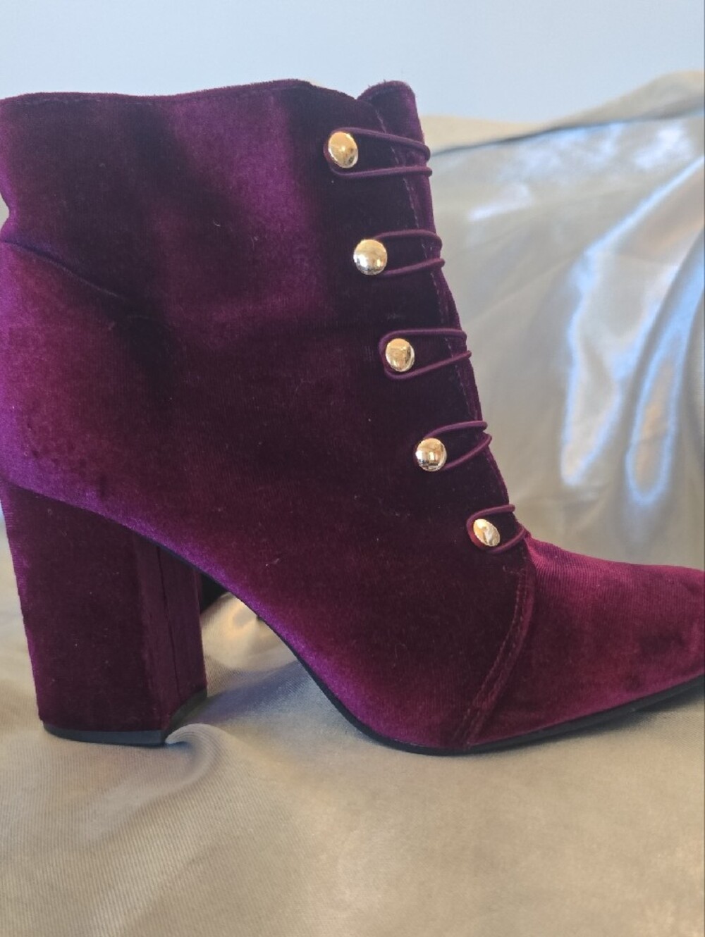 Velvet Ankle Boots with Gold Button Detail - Picture 7 of 8
